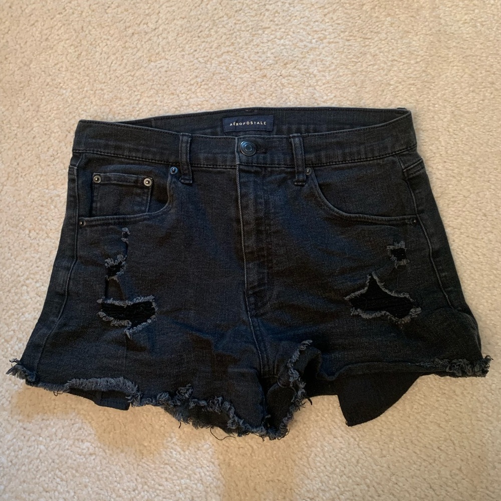 Aéropostale Black Distressed Jean Shorts
